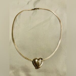 Vintage silver  Heart pendant on Herringbone necklace with hearts Italy 925